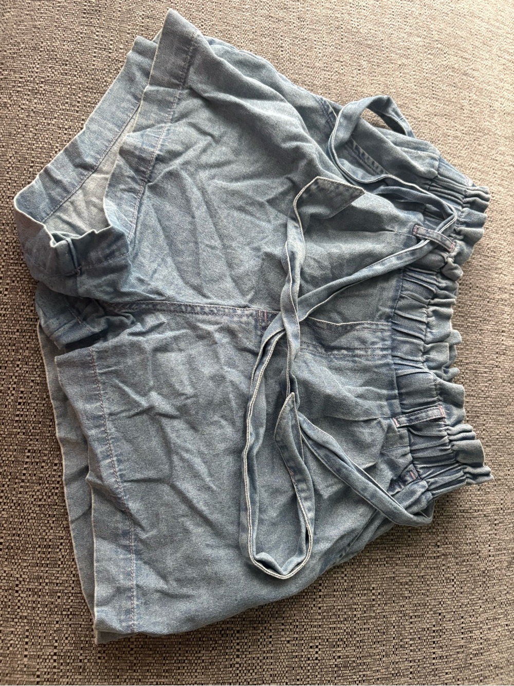 American Eagle Light Wash Denim color Paperbag Waist Shorts